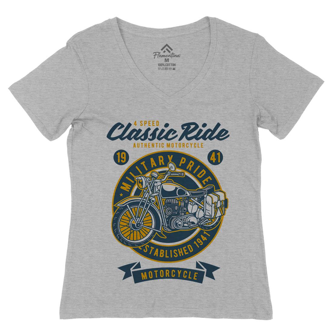 Classic Ride Military Pride Womens Organic V-Neck T-Shirt Motorcycles D521
