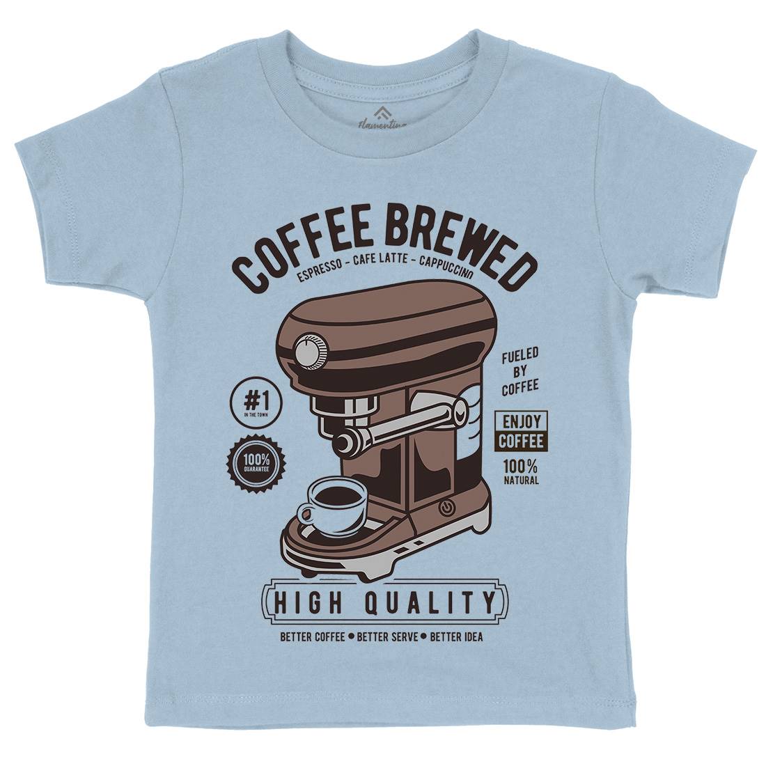 Coffee Brewed Kids Crew Neck T-Shirt Drinks D522