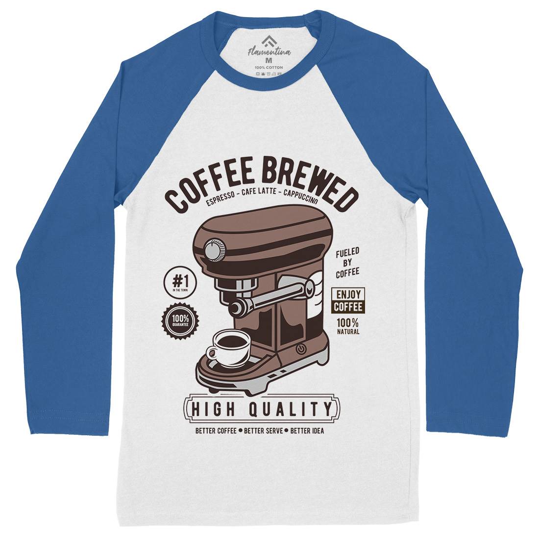 Coffee Brewed Mens Long Sleeve Baseball T-Shirt Drinks D522