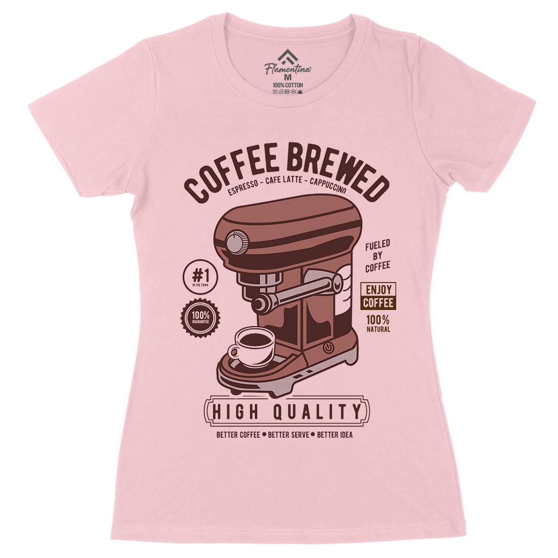 Coffee Brewed Womens Organic Crew Neck T-Shirt Drinks D522