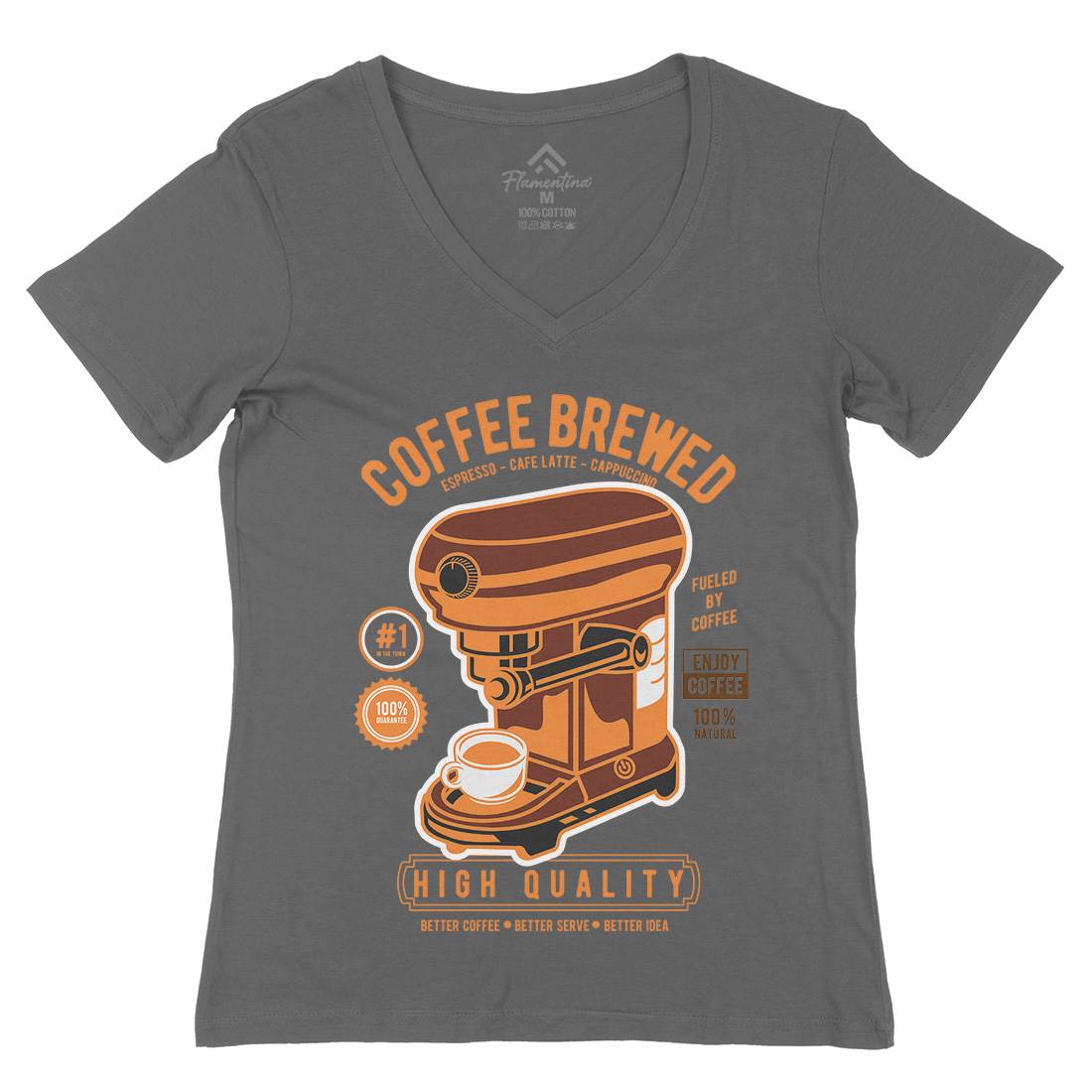 Coffee Brewed Womens Organic V-Neck T-Shirt Drinks D522