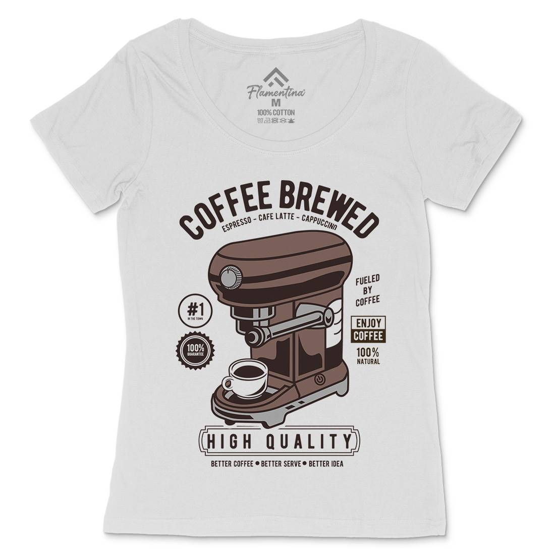 Coffee Brewed Womens Scoop Neck T-Shirt Drinks D522