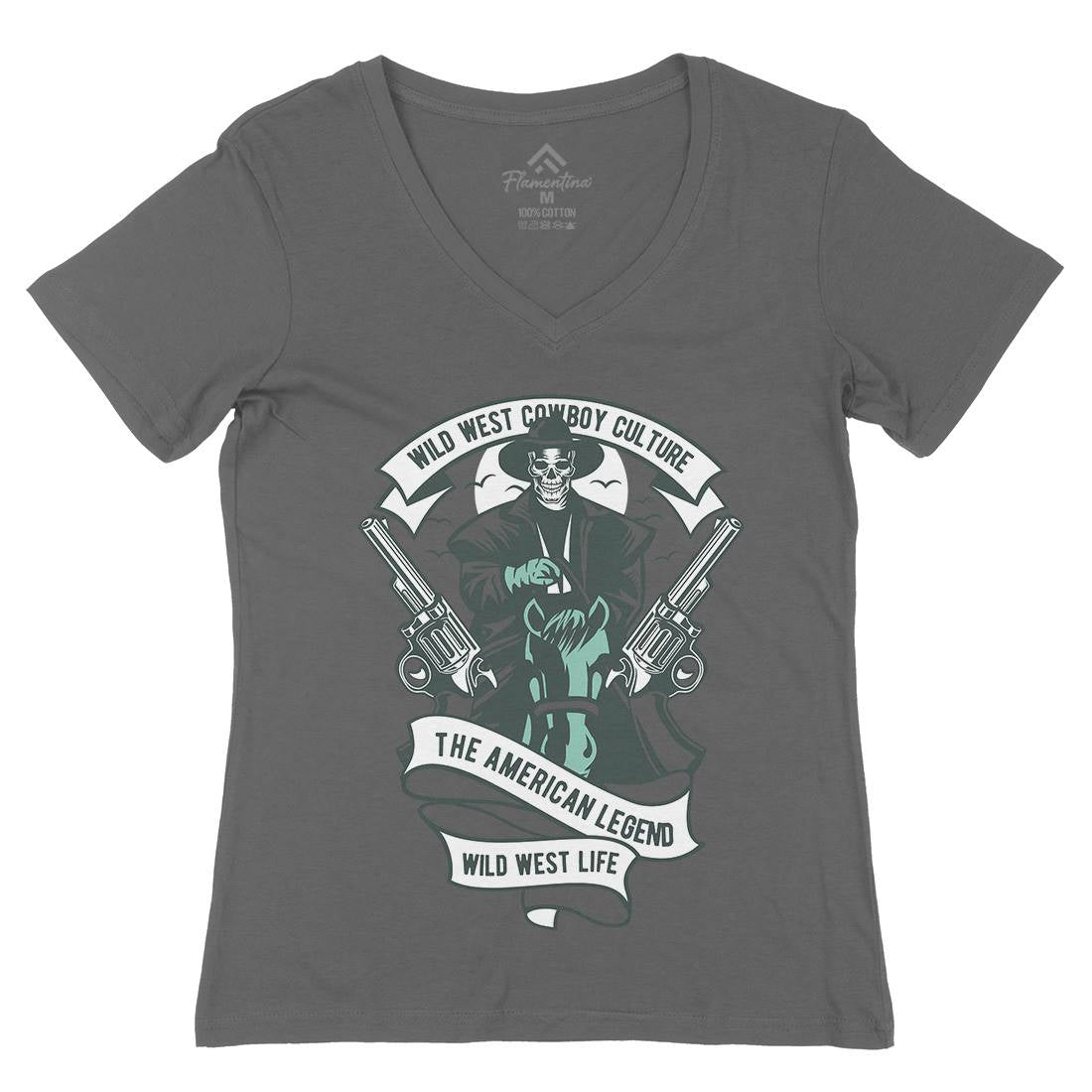 Cowboy Womens Organic V-Neck T-Shirt American D523
