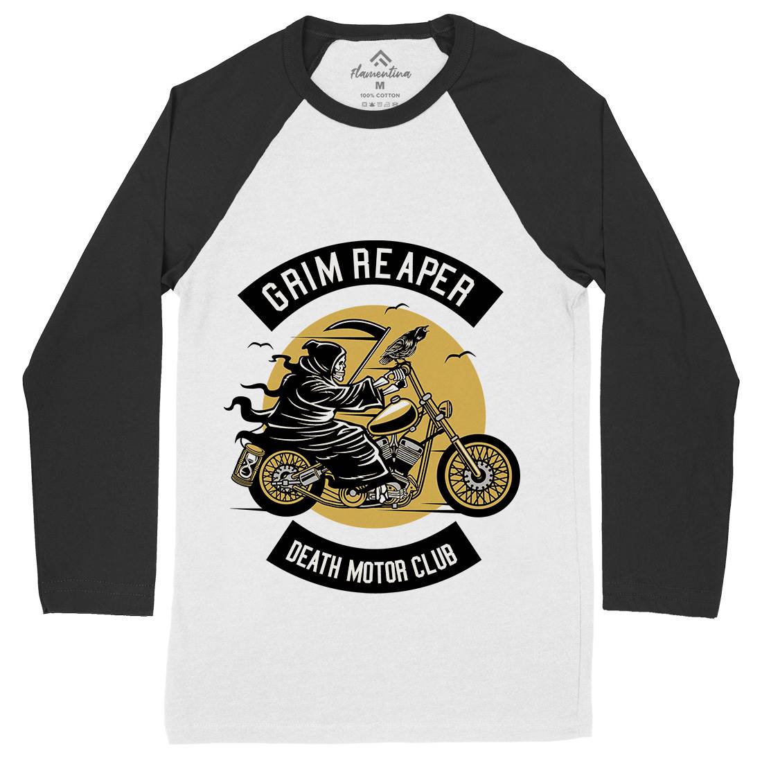 Grim Reaper Mens Long Sleeve Baseball T-Shirt Motorcycles D524