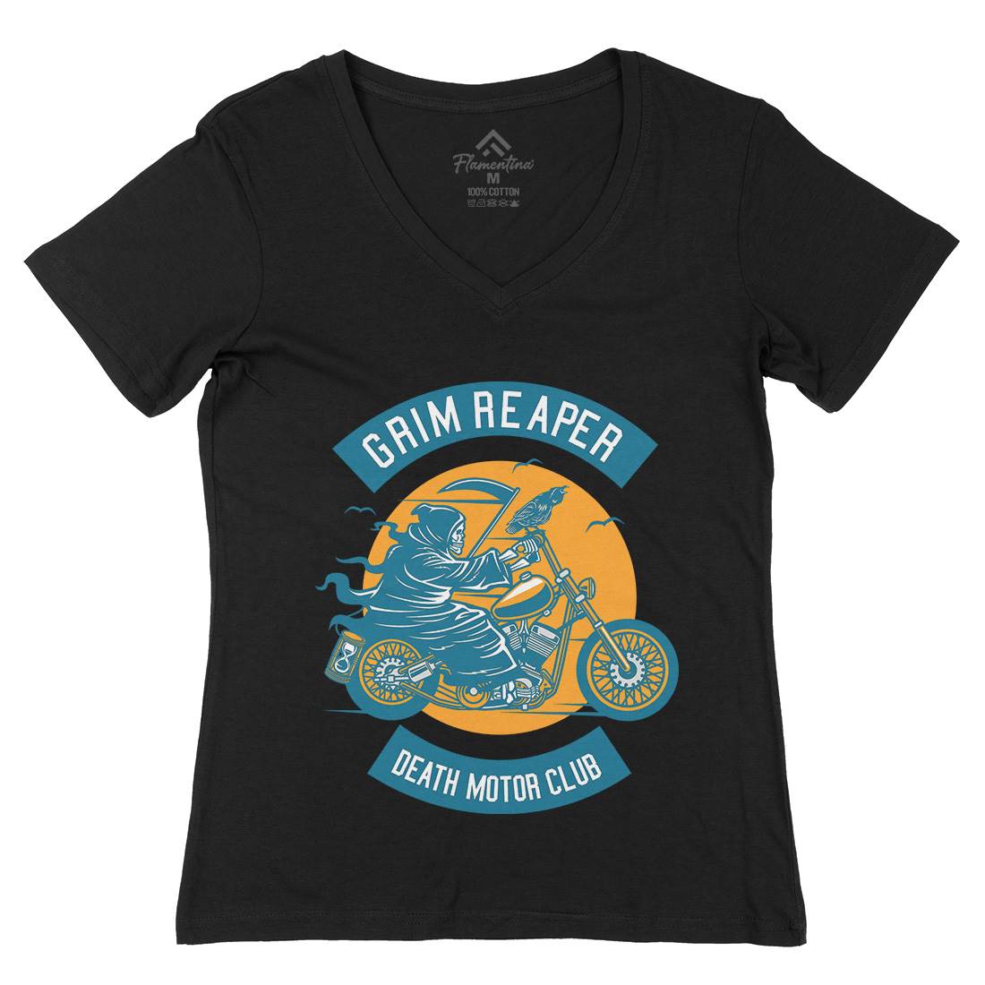 Grim Reaper Womens Organic V-Neck T-Shirt Motorcycles D524