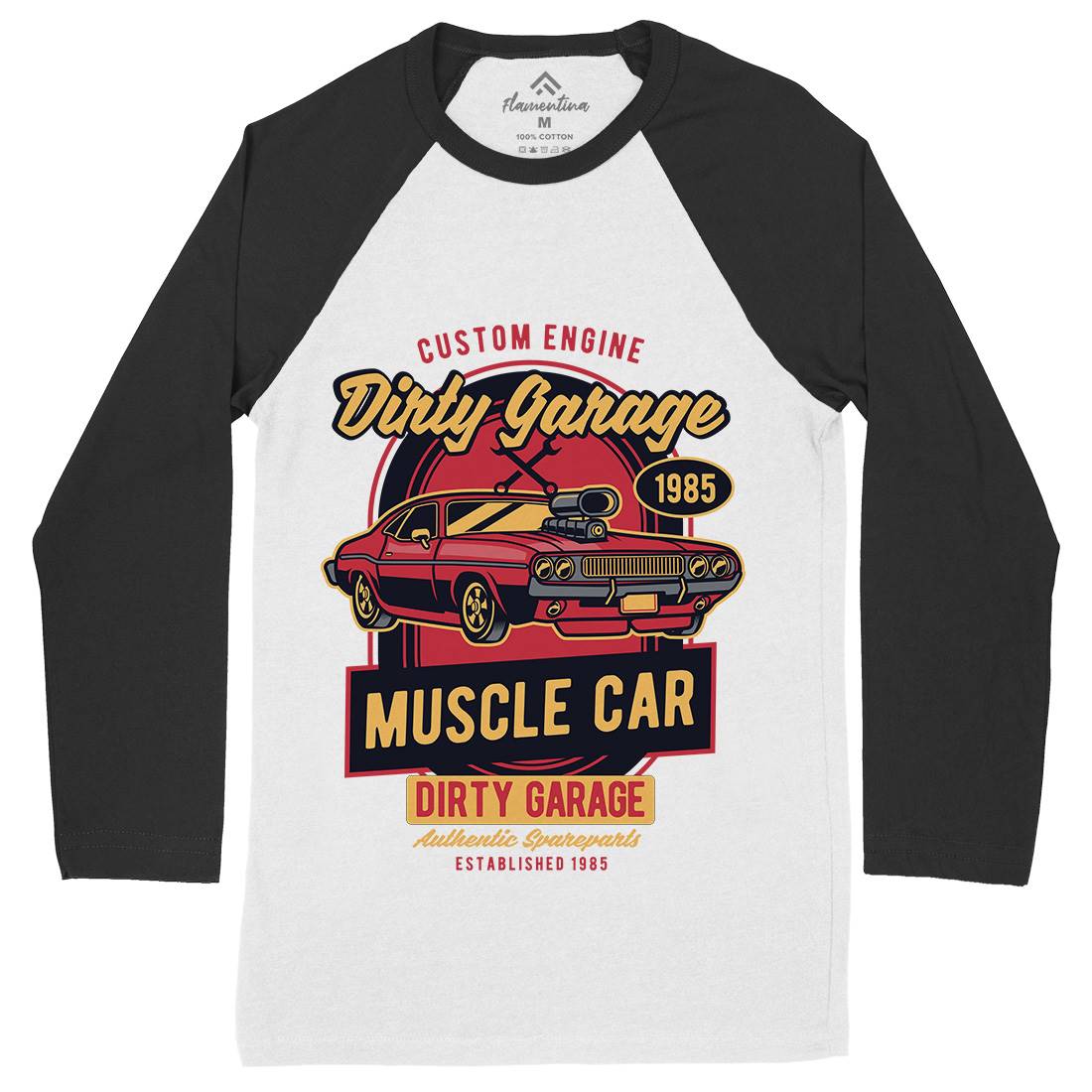 Dirty Garage Mens Long Sleeve Baseball T-Shirt Cars D525