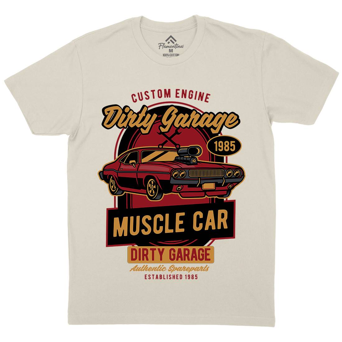 Dirty Garage Mens Organic Crew Neck T-Shirt Cars D525