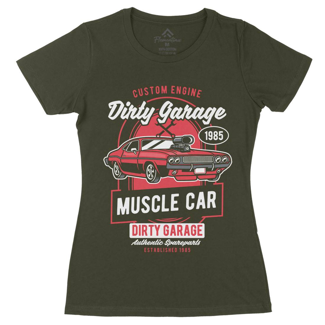 Dirty Garage Womens Organic Crew Neck T-Shirt Cars D525
