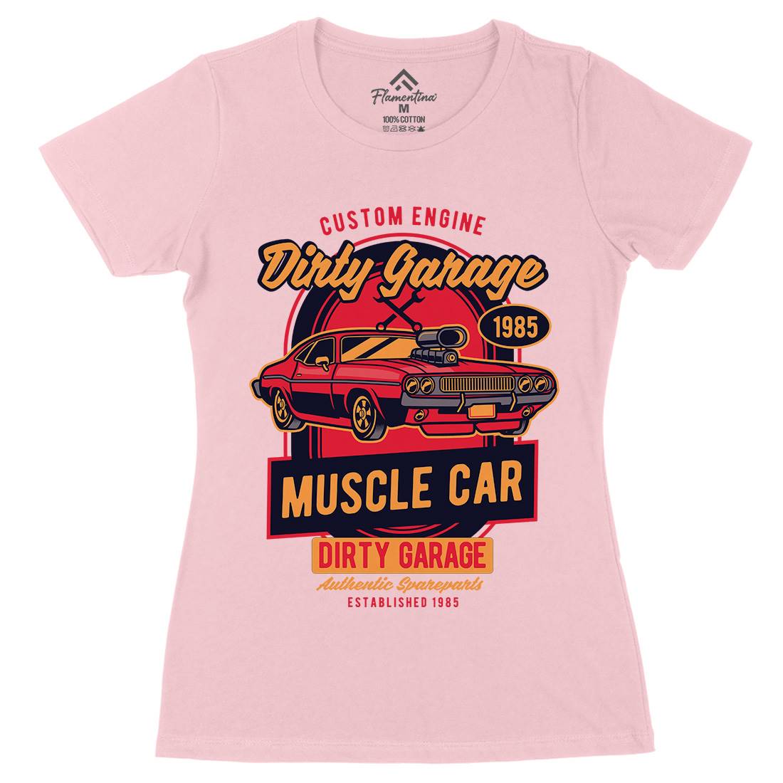 Dirty Garage Womens Organic Crew Neck T-Shirt Cars D525
