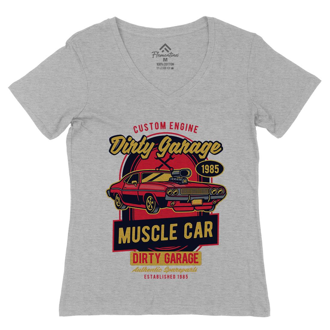 Dirty Garage Womens Organic V-Neck T-Shirt Cars D525
