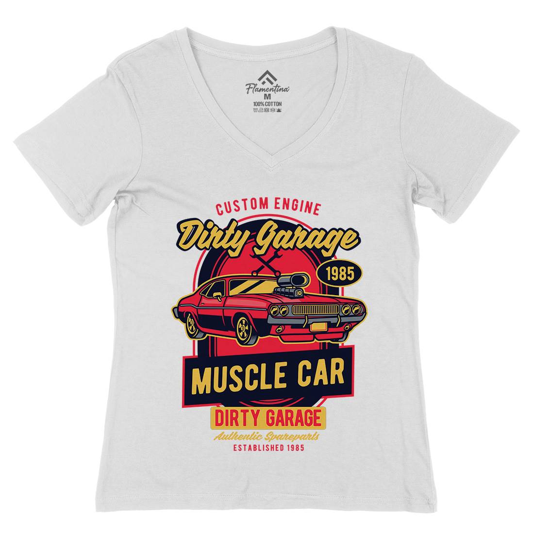 Dirty Garage Womens Organic V-Neck T-Shirt Cars D525