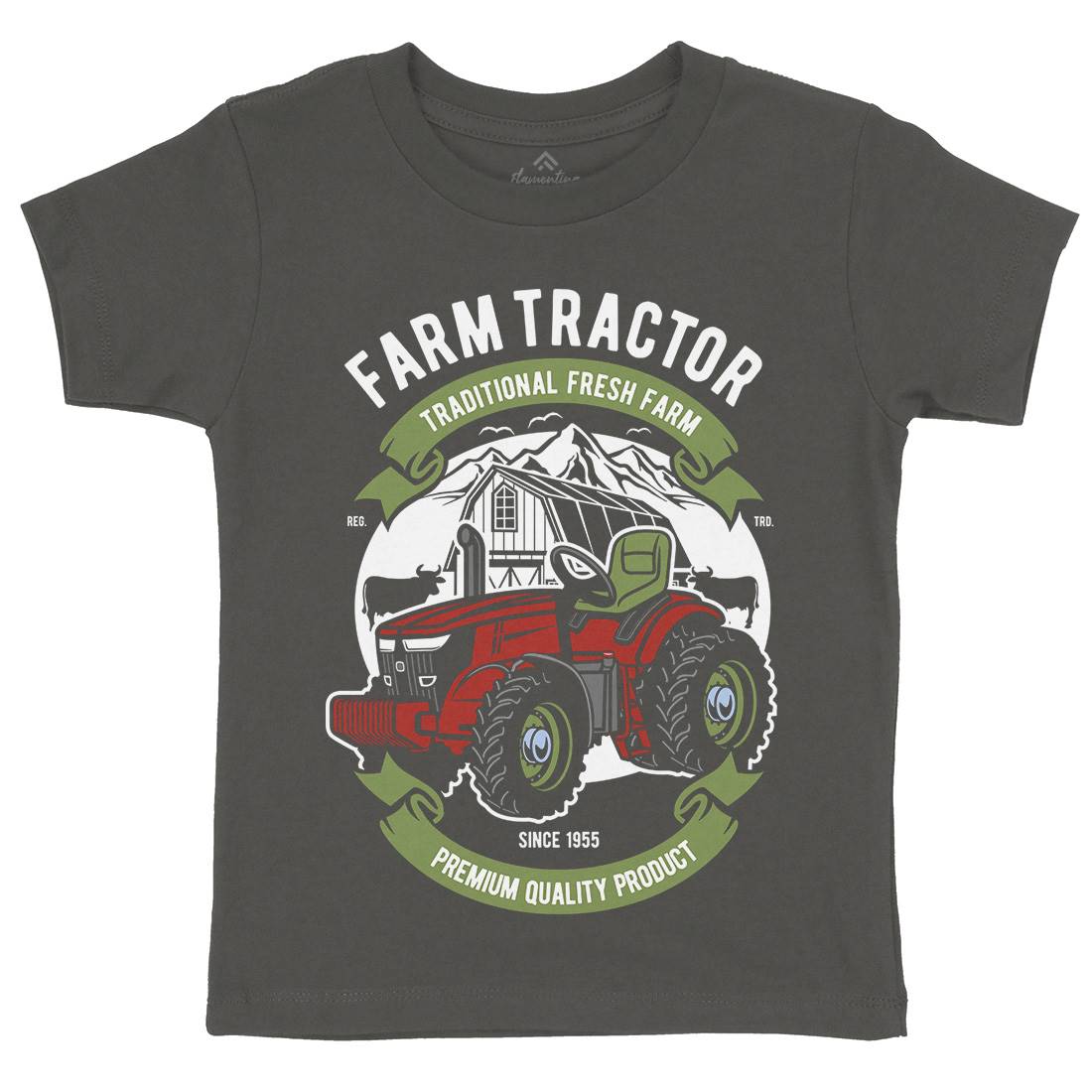 Farm Tractor Kids Organic Crew Neck T-Shirt Vehicles D527