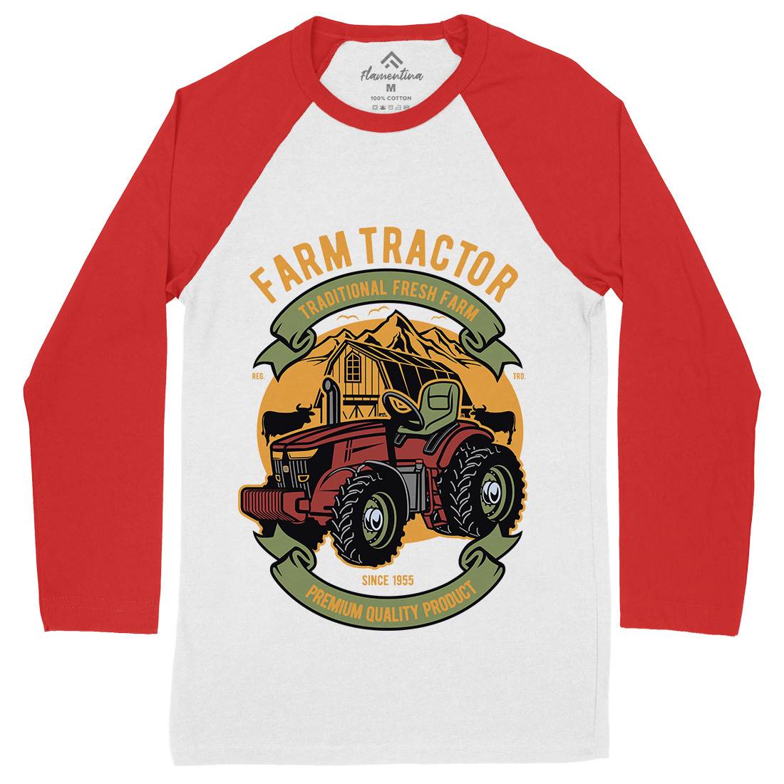 Farm Tractor Mens Long Sleeve Baseball T-Shirt Vehicles D527