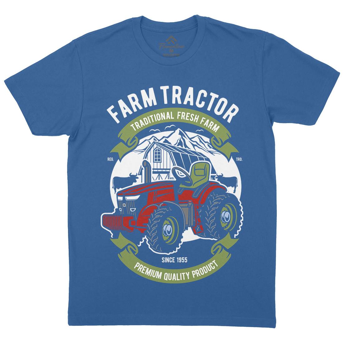 Farm Tractor Mens Organic Crew Neck T-Shirt Vehicles D527