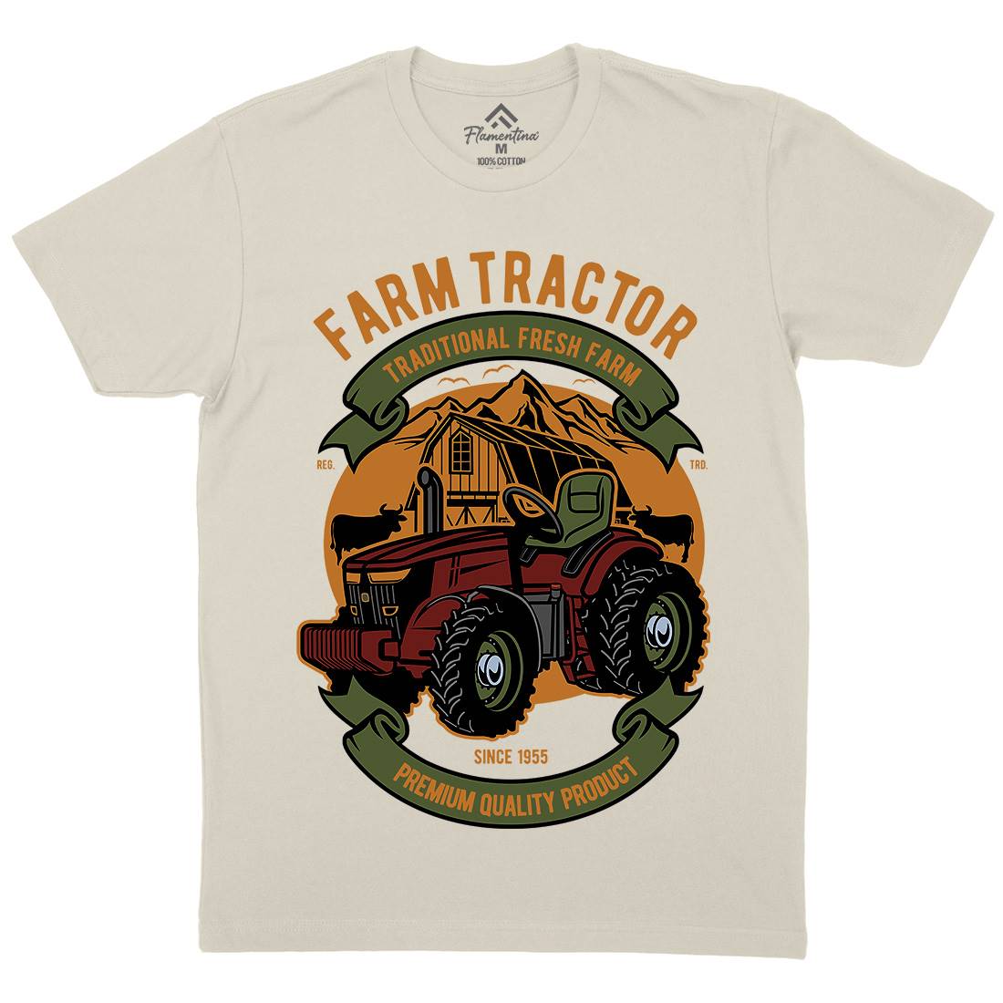 Farm Tractor Mens Organic Crew Neck T-Shirt Vehicles D527