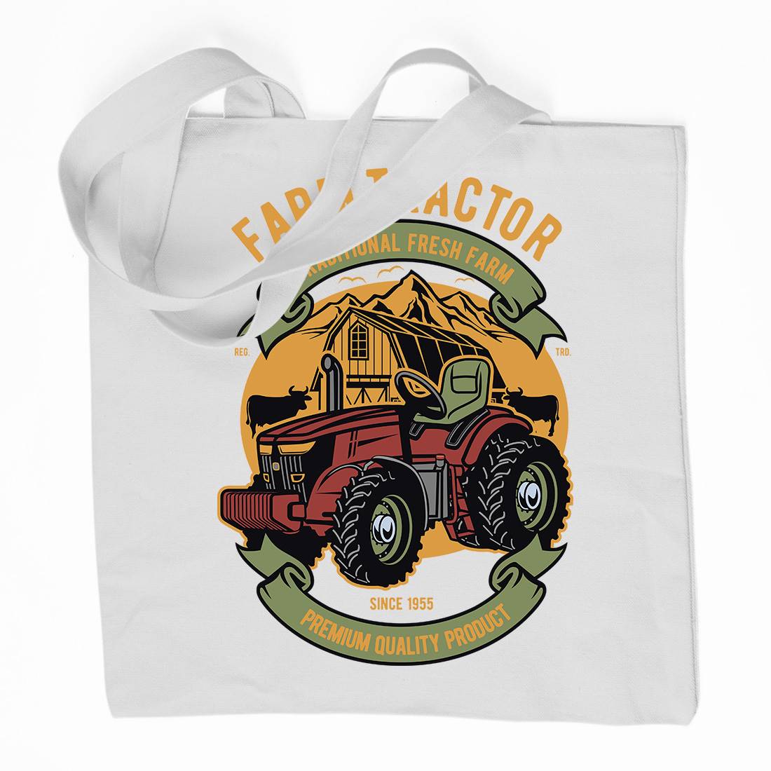 Farm Tractor Organic Premium Cotton Tote Bag Vehicles D527