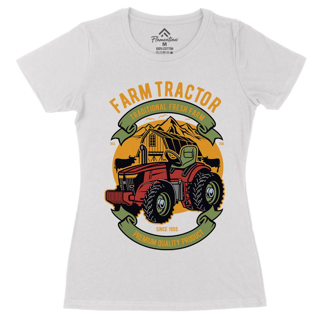 Farm Tractor Womens Organic Crew Neck T-Shirt Vehicles D527