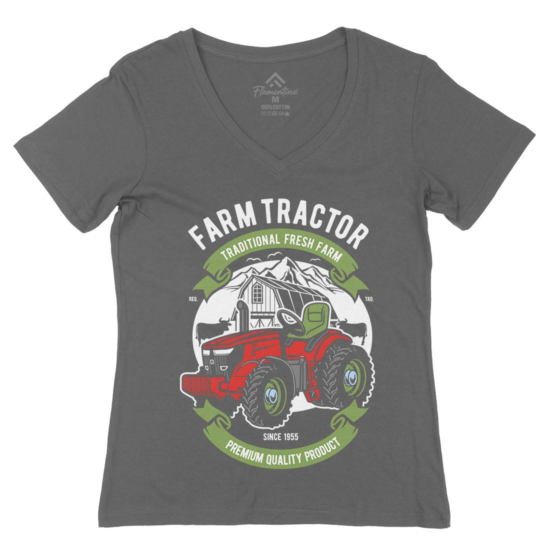 Farm Tractor Womens Organic V-Neck T-Shirt Vehicles D527