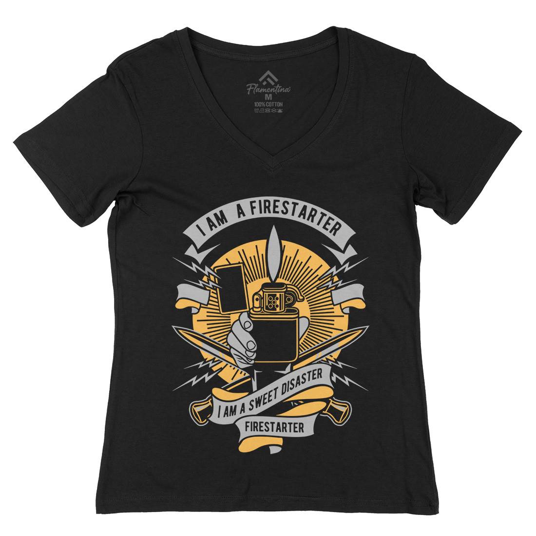 Firestarter Womens Organic V-Neck T-Shirt Retro D528