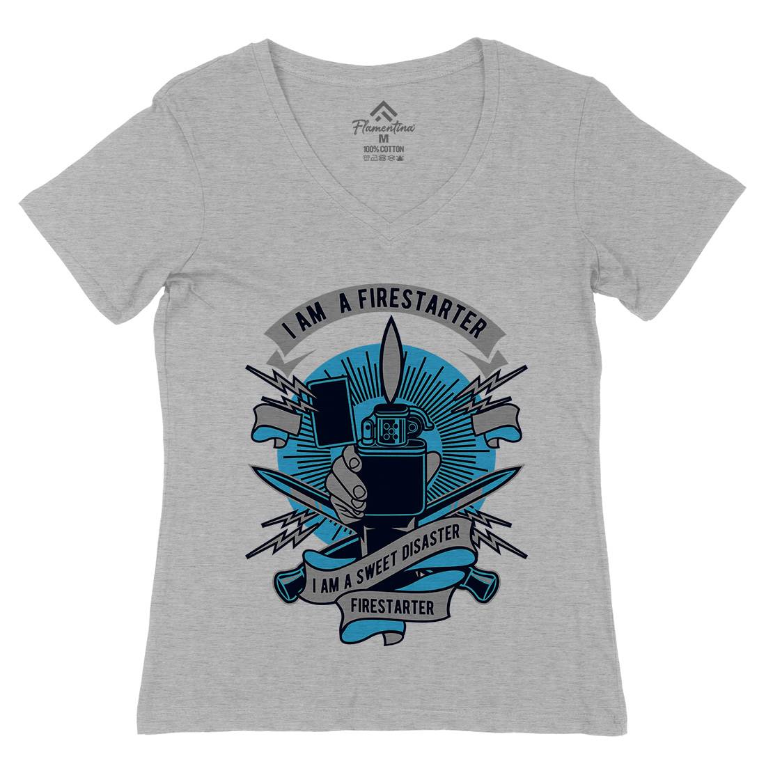Firestarter Womens Organic V-Neck T-Shirt Retro D528