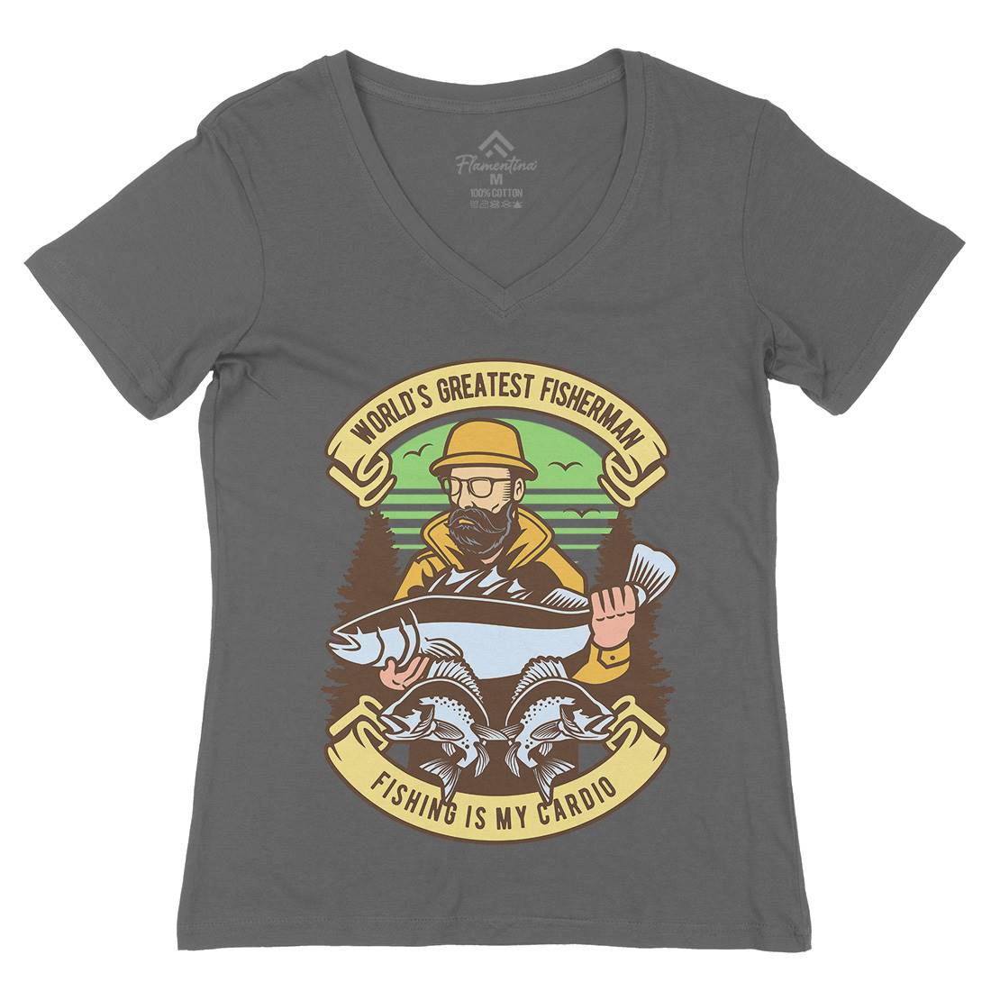 Fisherman Womens Organic V-Neck T-Shirt Fishing D529