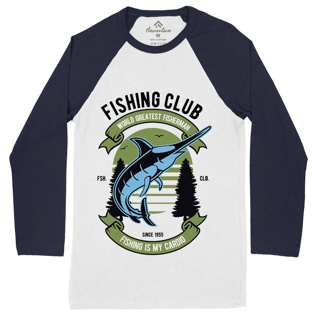Club Mens Long Sleeve Baseball T-Shirt Fishing D530