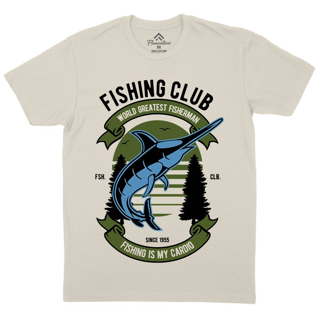 Club Mens Organic Crew Neck T-Shirt Fishing D530