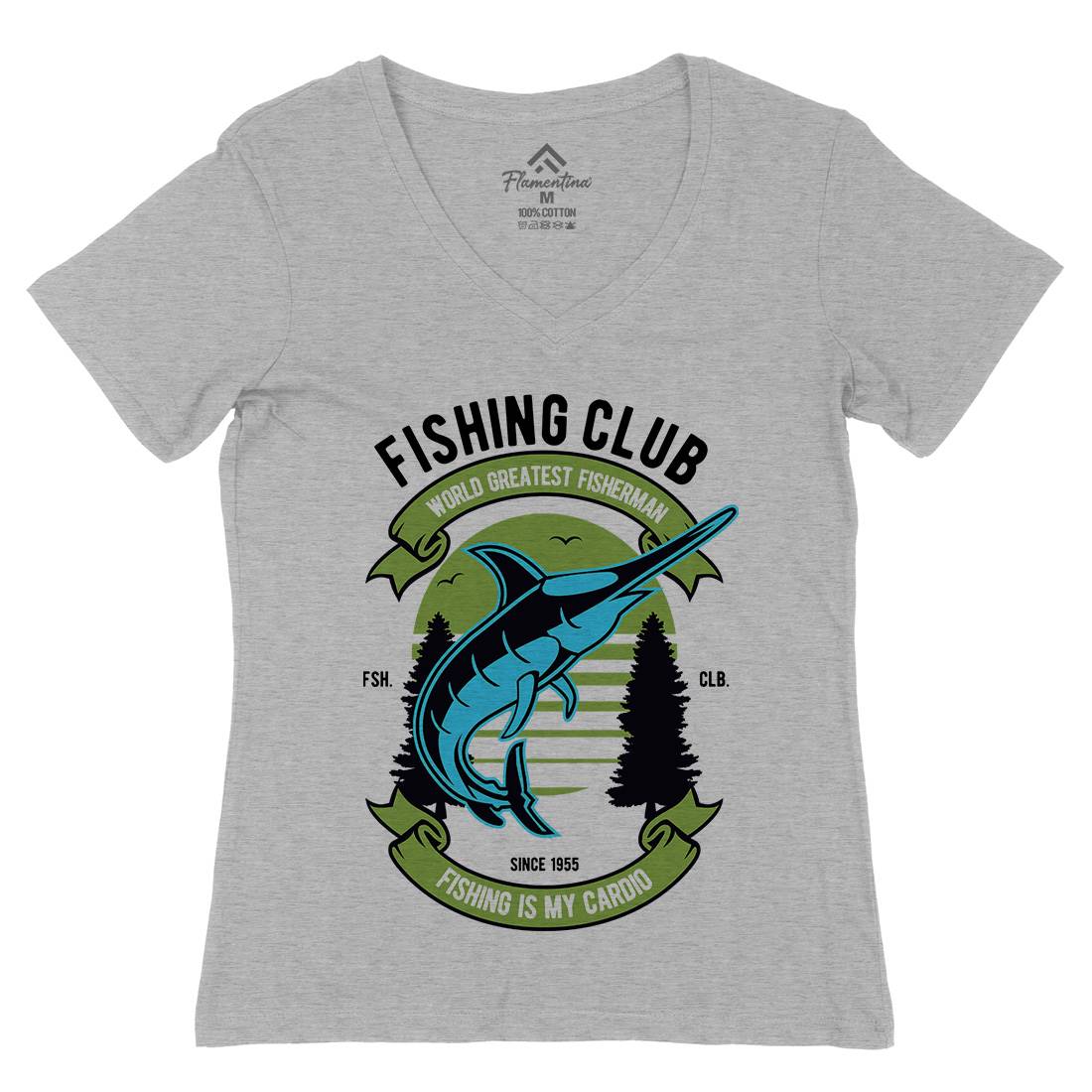 Club Womens Organic V-Neck T-Shirt Fishing D530