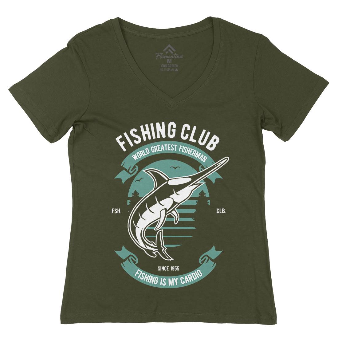 Club Womens Organic V-Neck T-Shirt Fishing D530