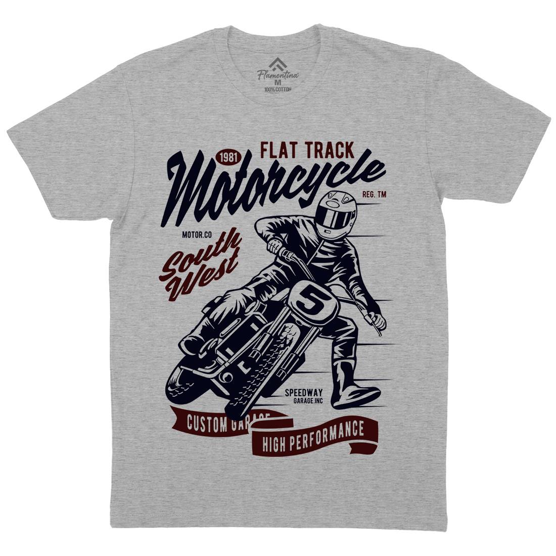 Flat Tracker Mens Organic Crew Neck T-Shirt Motorcycles D531