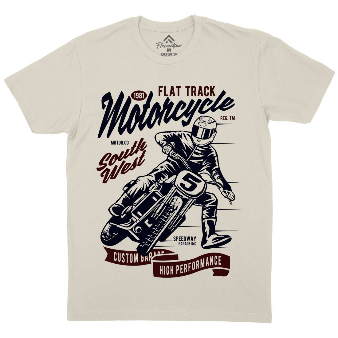 Flat Tracker Mens Organic Crew Neck T-Shirt Motorcycles D531