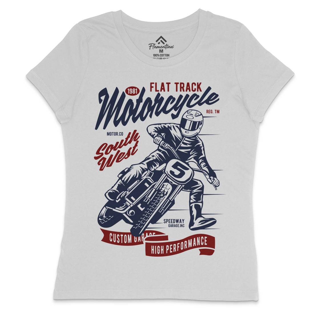 Flat Tracker Womens Crew Neck T-Shirt Motorcycles D531