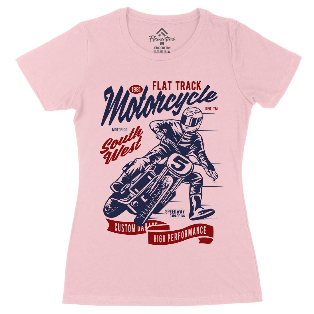 Flat Tracker Womens Organic Crew Neck T-Shirt Motorcycles D531