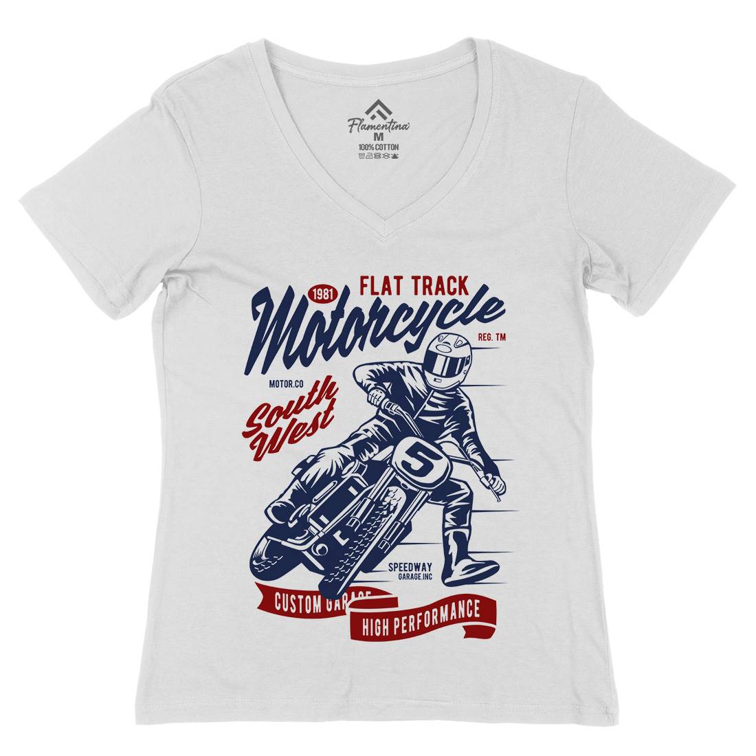 Flat Tracker Womens Organic V-Neck T-Shirt Motorcycles D531