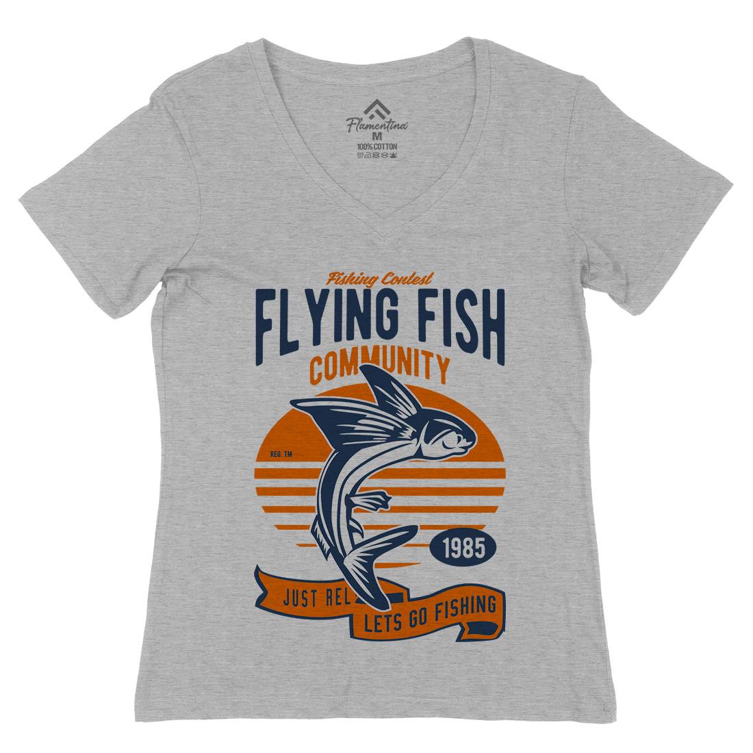 Flying Fish Womens Organic V-Neck T-Shirt Fishing D533