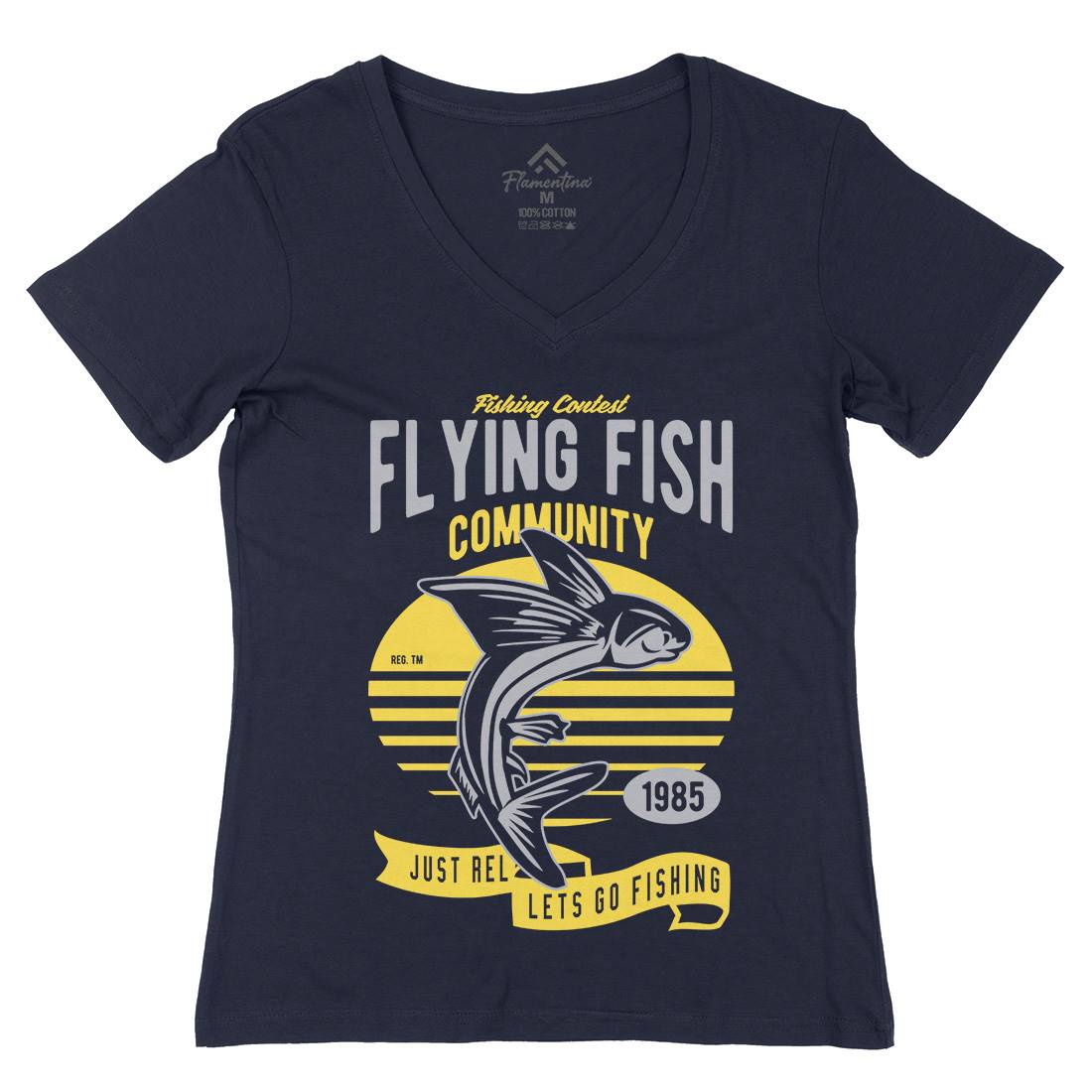 Flying Fish Womens Organic V-Neck T-Shirt Fishing D533