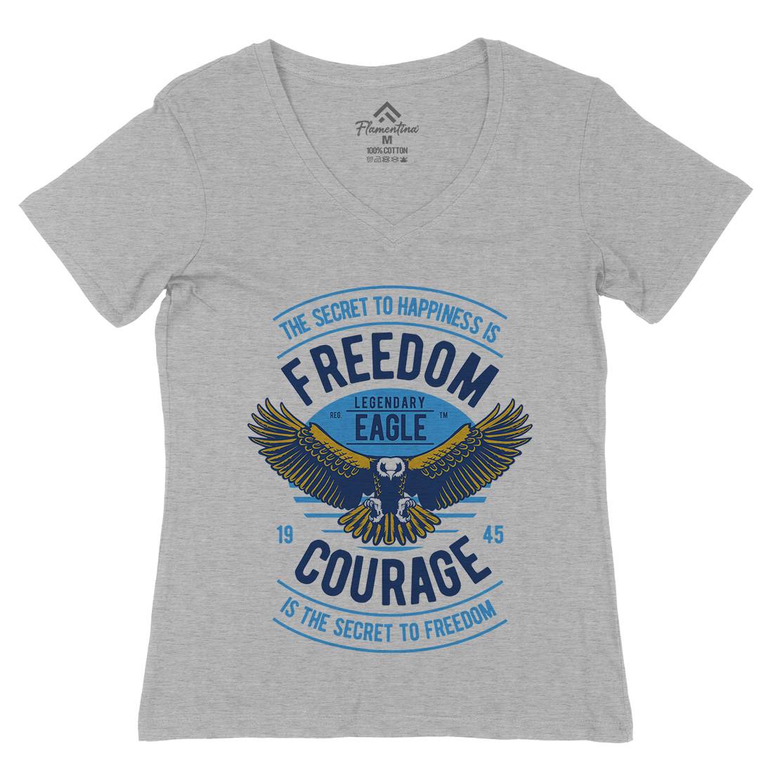 Freedom Eagle Womens Organic V-Neck T-Shirt American D536