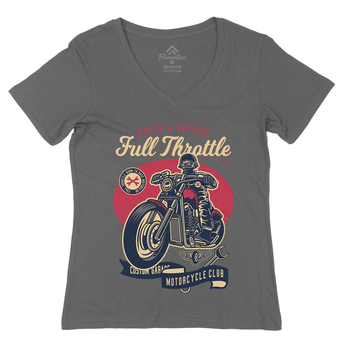 Full Throttle Womens Organic V-Neck T-Shirt Motorcycles D537