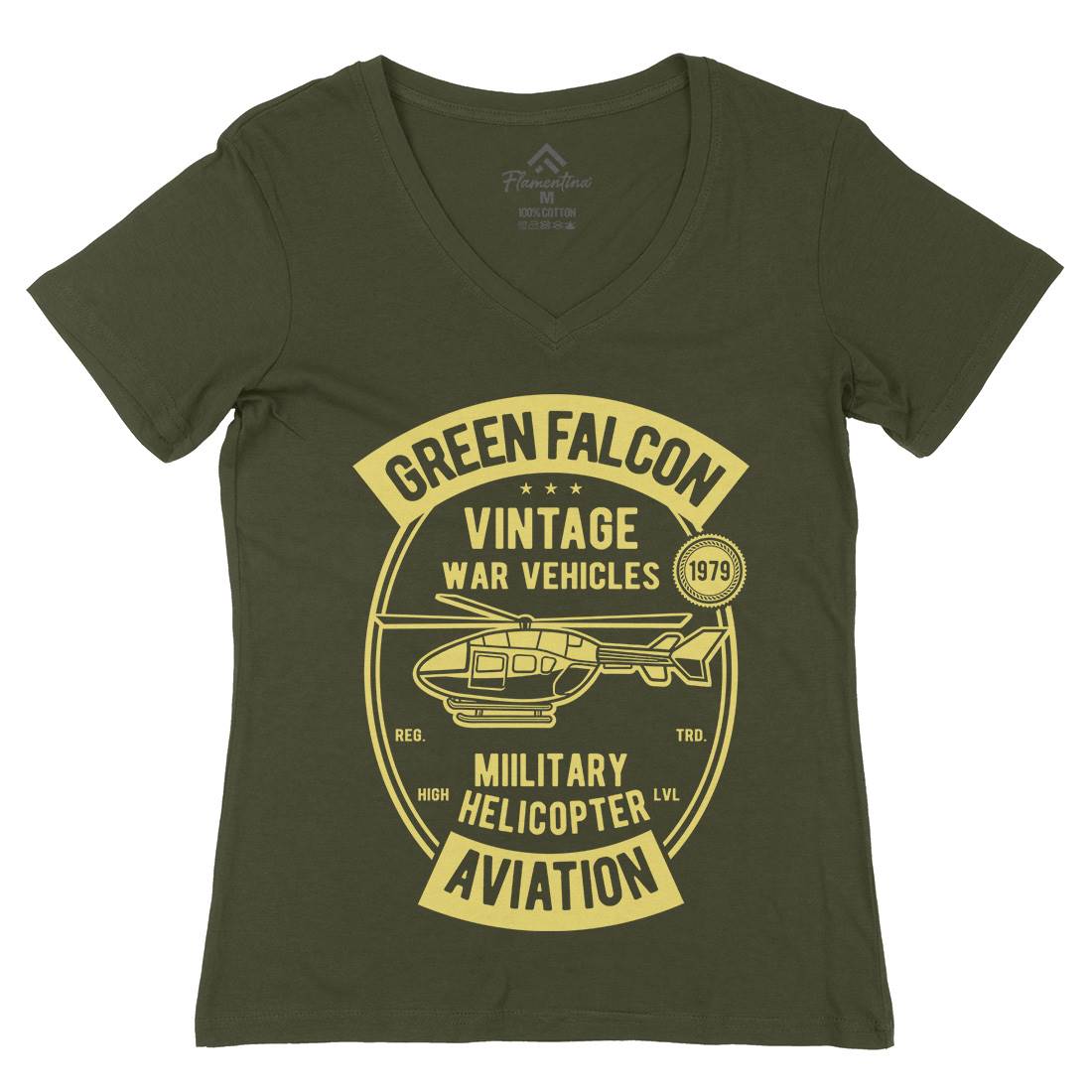 Green Falcon Womens Organic V-Neck T-Shirt Vehicles D540