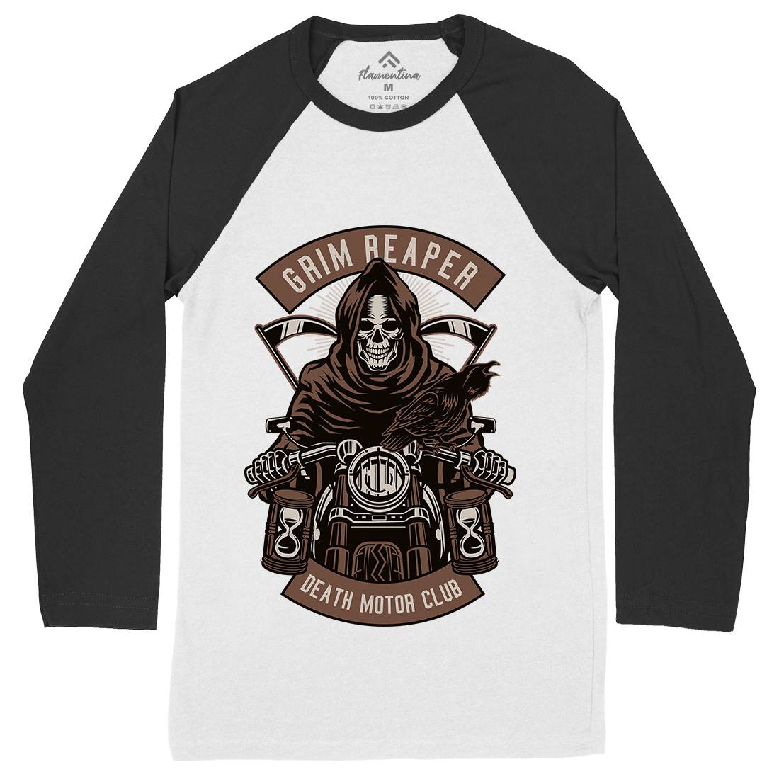 Grim Reaper Mens Long Sleeve Baseball T-Shirt Motorcycles D541