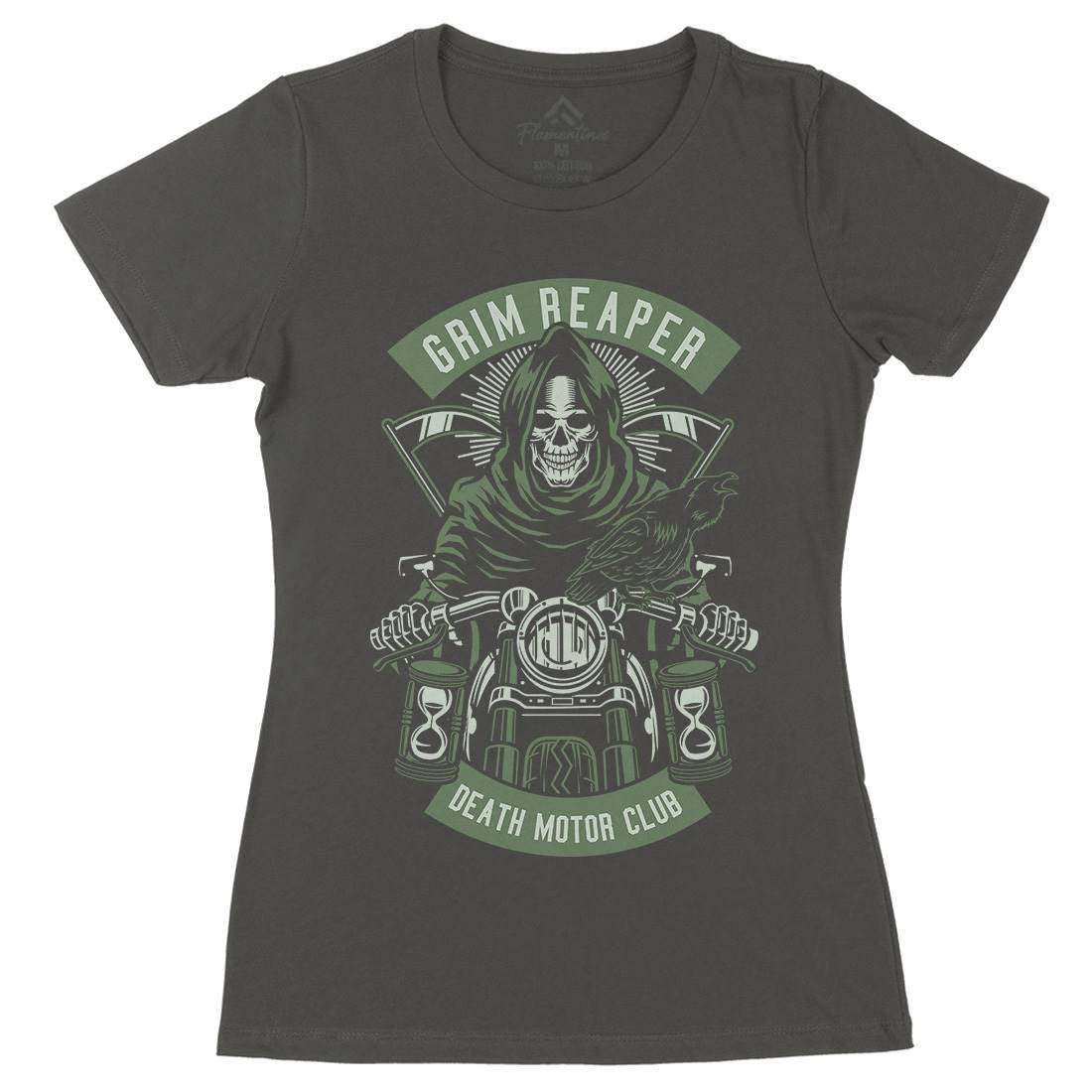 Grim Reaper Womens Organic Crew Neck T-Shirt Motorcycles D541