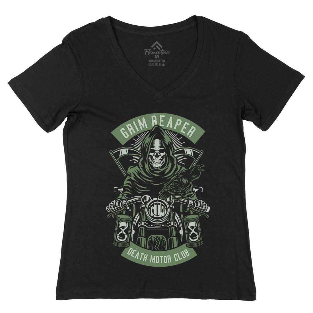 Grim Reaper Womens Organic V-Neck T-Shirt Motorcycles D541