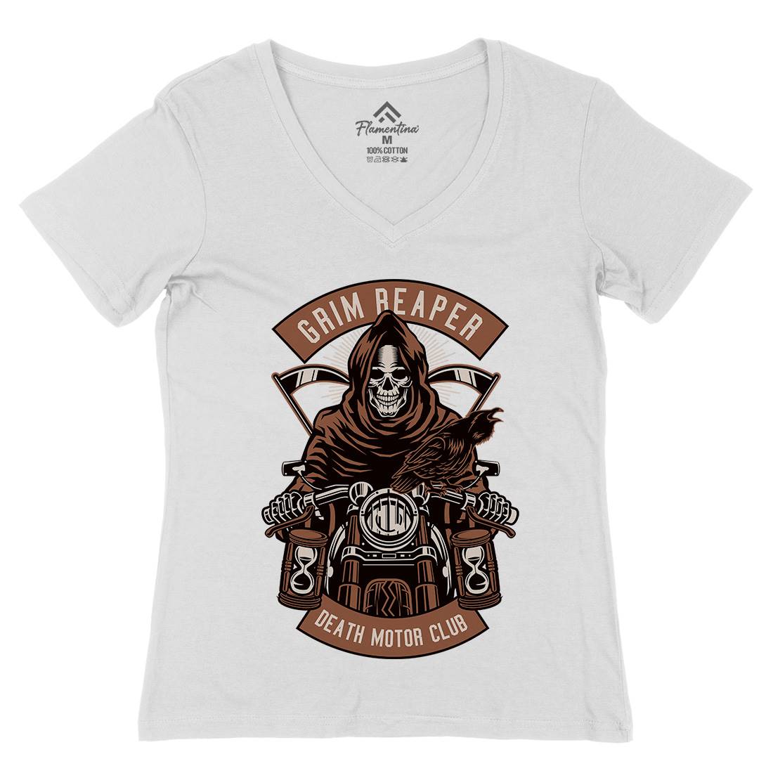 Grim Reaper Womens Organic V-Neck T-Shirt Motorcycles D541