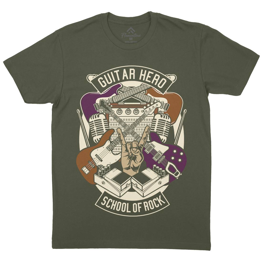 Guitar Hero Mens Organic Crew Neck T-Shirt Music D543