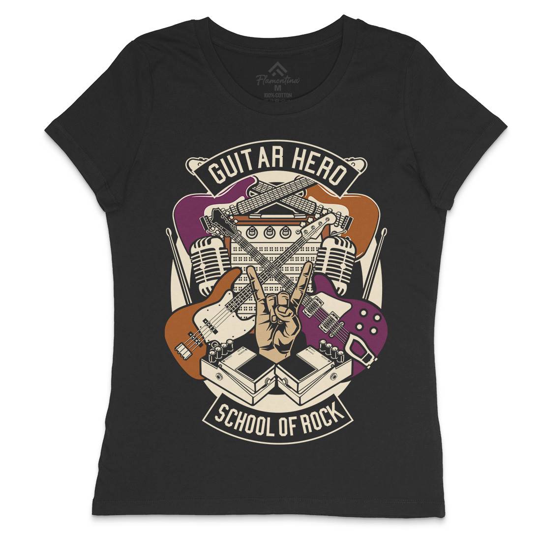 Guitar Hero Womens Crew Neck T-Shirt Music D543