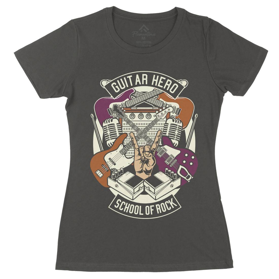 Guitar Hero Womens Organic Crew Neck T-Shirt Music D543