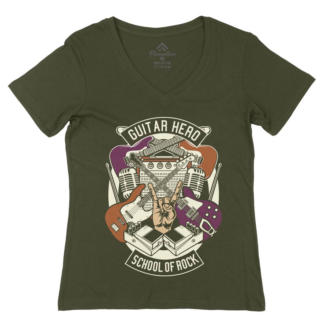 Guitar Hero Womens Organic V-Neck T-Shirt Music D543