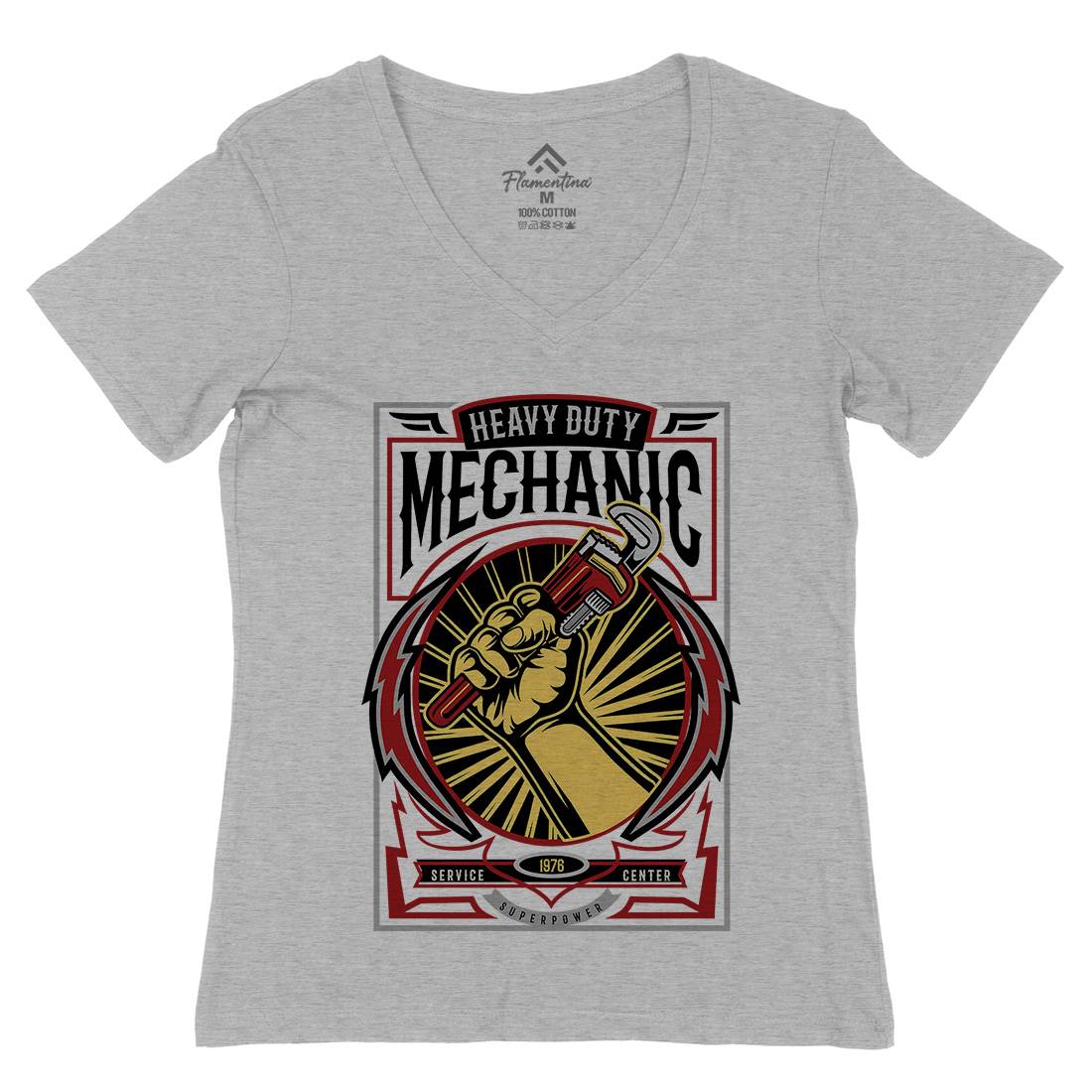 Mechanic Womens Organic V-Neck T-Shirt Work D546