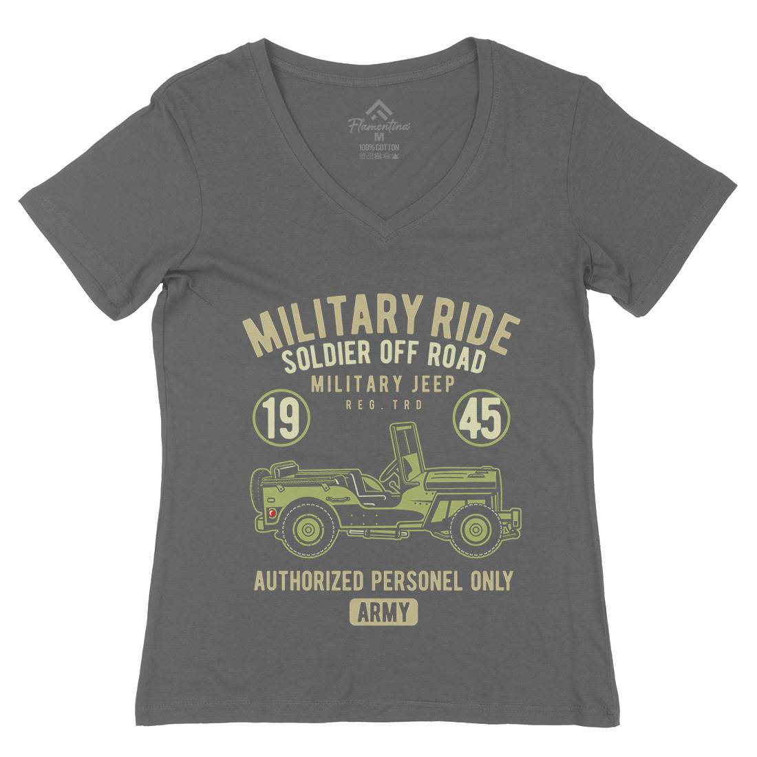 Military Ride Womens Organic V-Neck T-Shirt Army D549