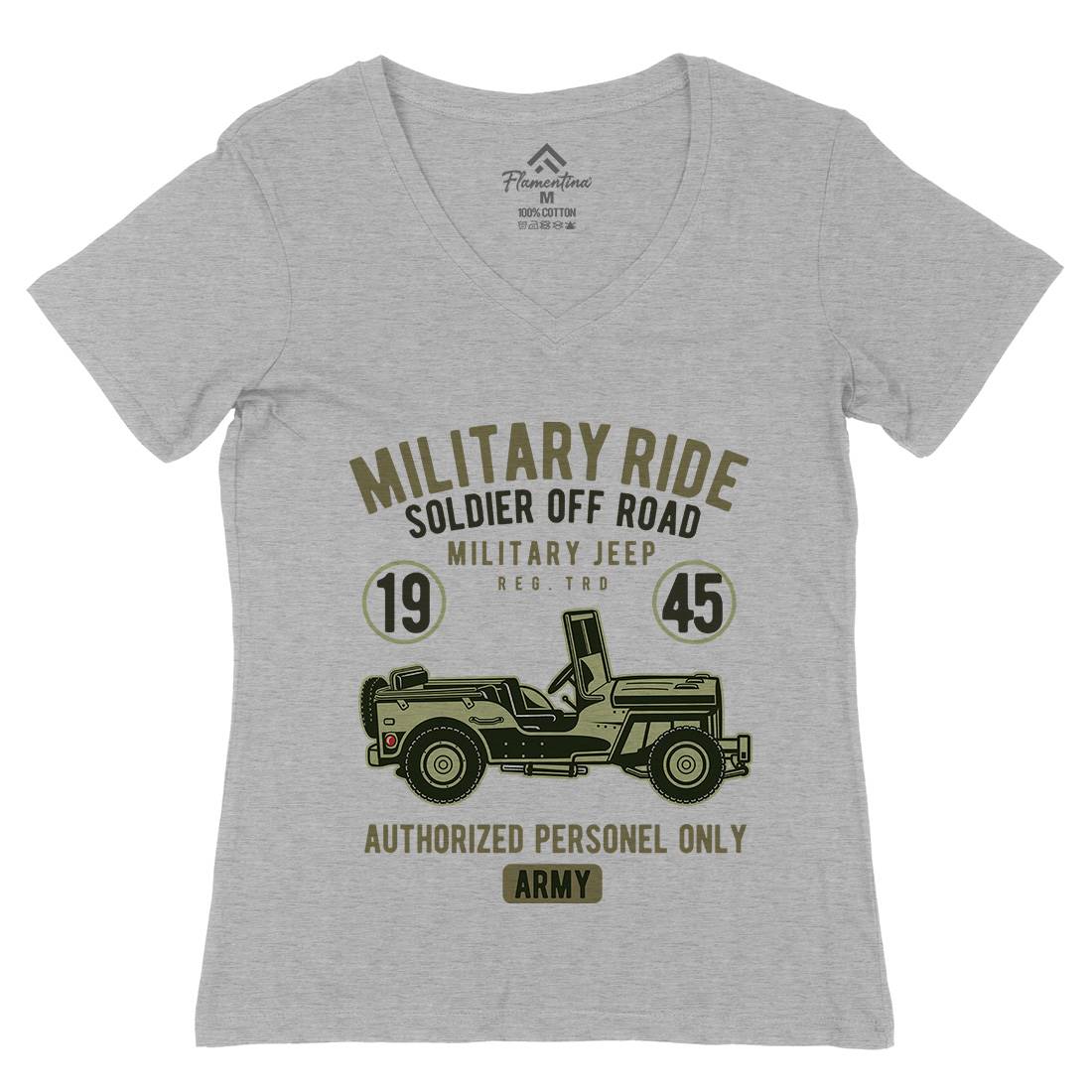 Military Ride Womens Organic V-Neck T-Shirt Army D549